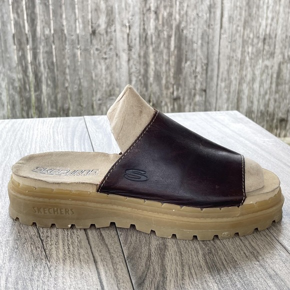Skechers Jammers Sandals Women 11 Brown Leather Chunky Platform Slide Y2K Shoes - Picture 11 of 11